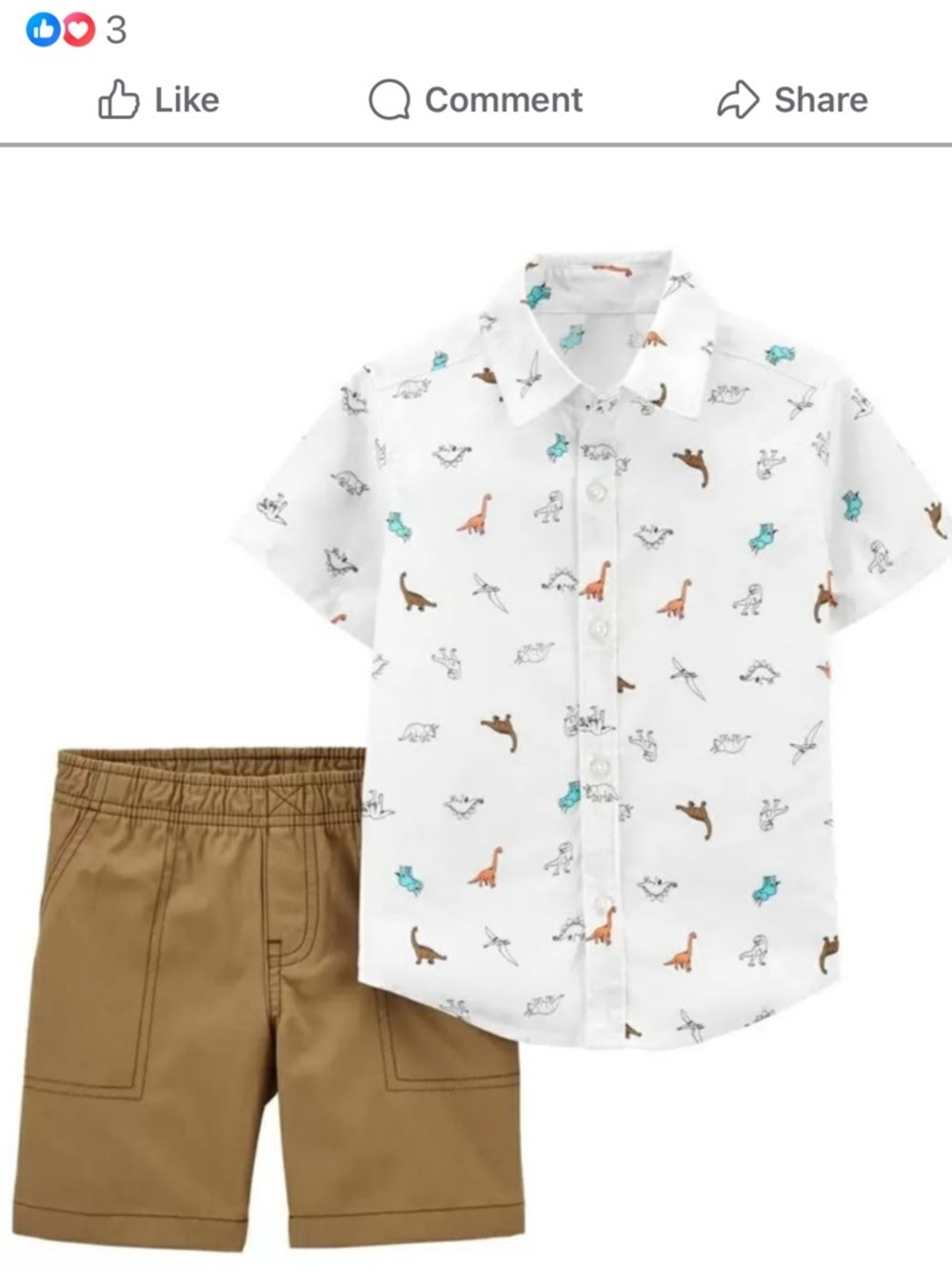Carter's White Dino Print Button-Down Shirt with Tan Shorts Nwt  24 Months
